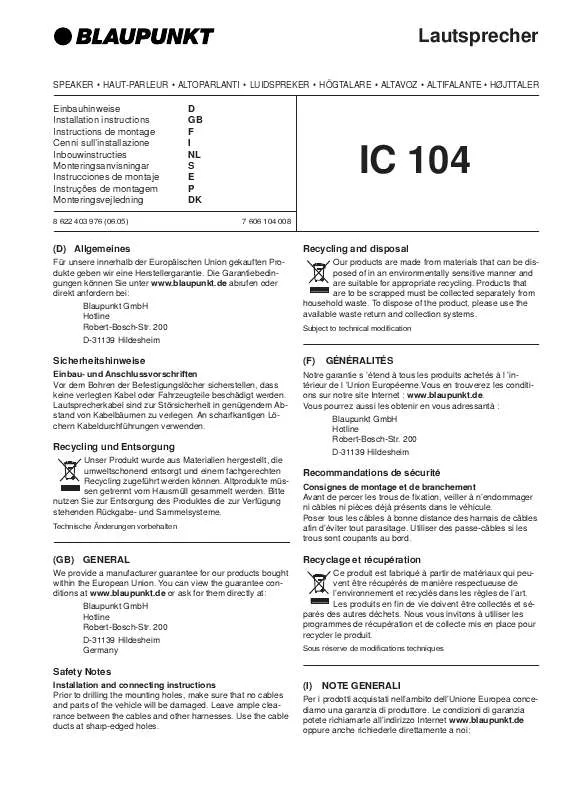 Mode d'emploi BLAUPUNKT IC 104