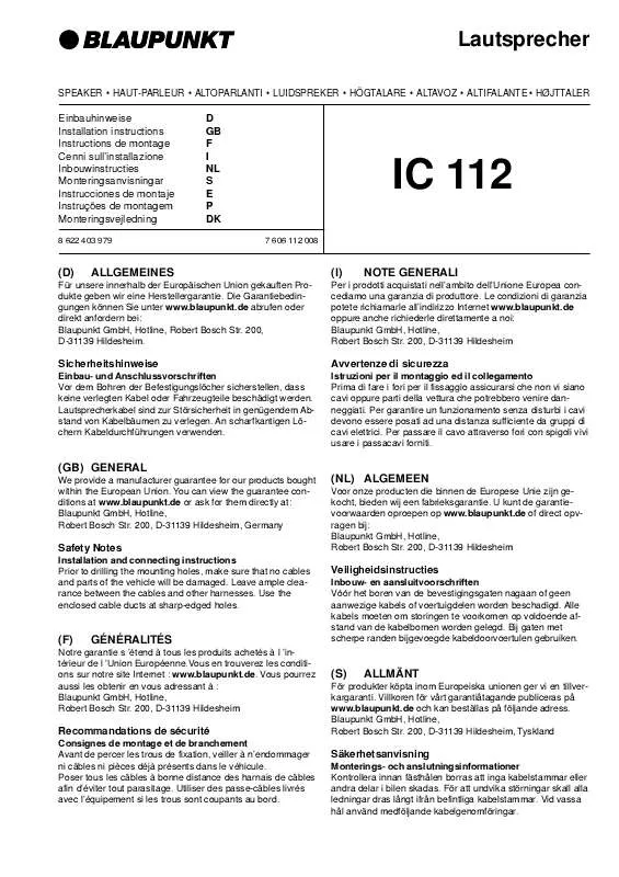 Mode d'emploi BLAUPUNKT IC 112