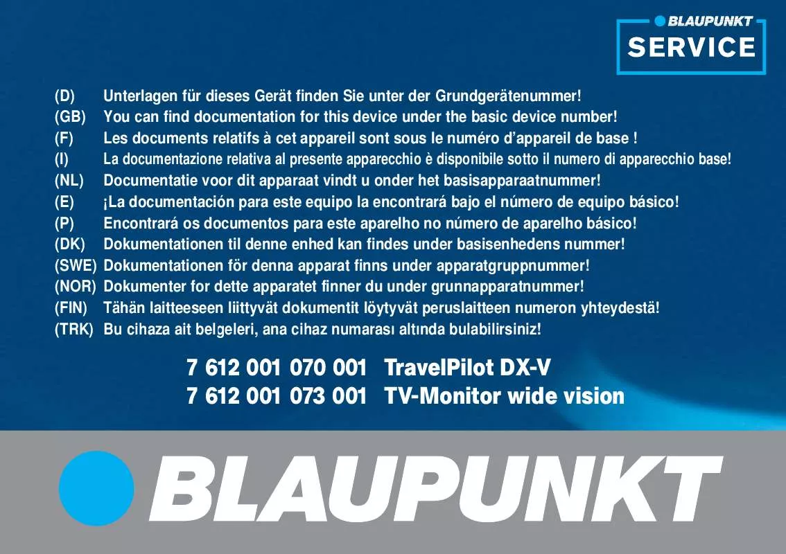 Mode d'emploi BLAUPUNKT TP DX-V TV D
