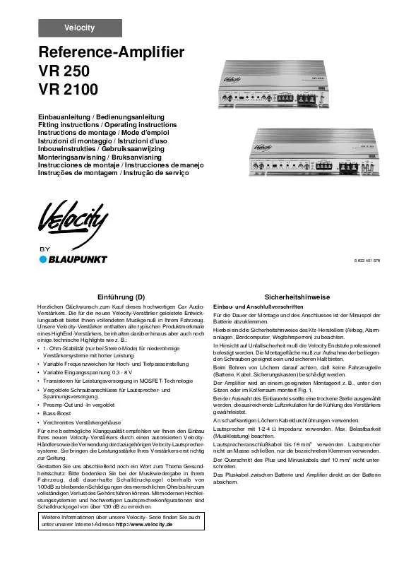 Mode d'emploi BLAUPUNKT VR 250 VELOCITY AMP