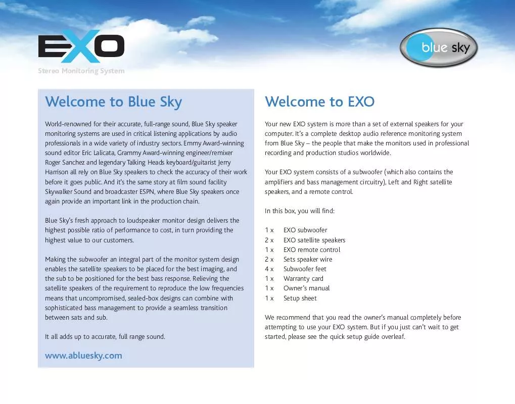Mode d'emploi BLUE SKY EX