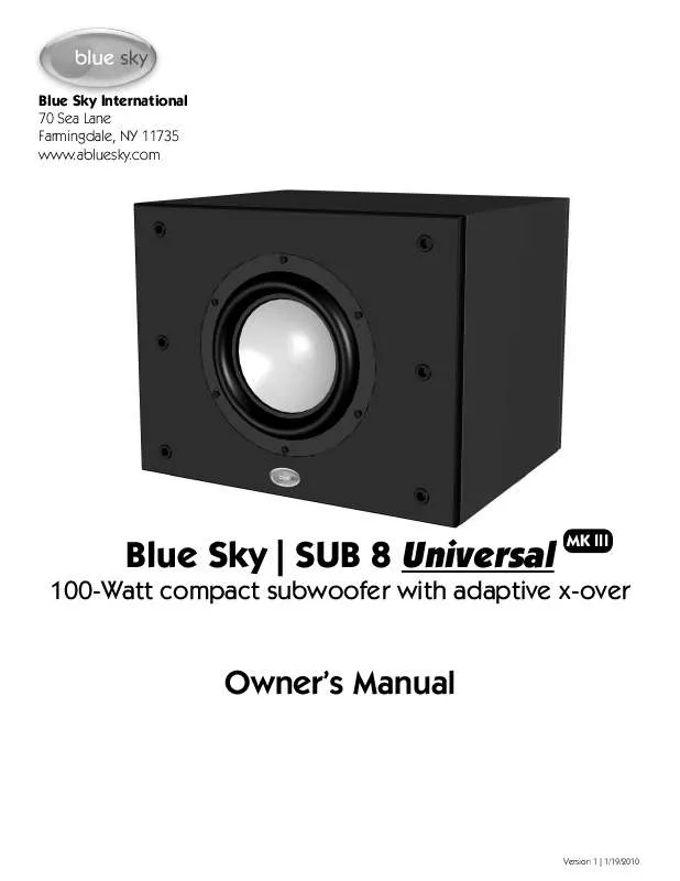 Mode d'emploi BLUE SKY SUB 8 UNIVERSAL MK III