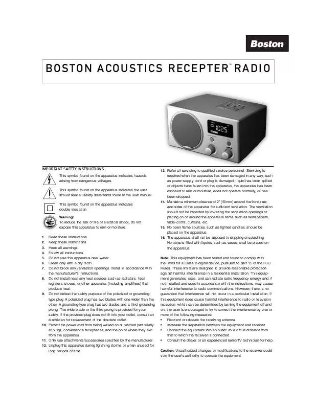 Mode d'emploi BOSTON ACOUSTICS RECEPTER RADIO