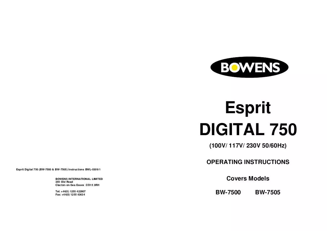 Mode d'emploi BOWENS ESPRIT 750 DIGITAL PRO