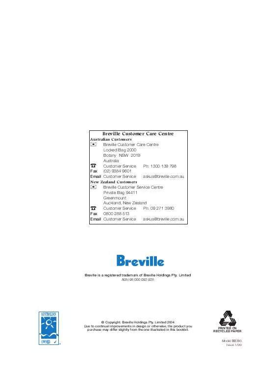 Mode d'emploi BREVILLE BB380