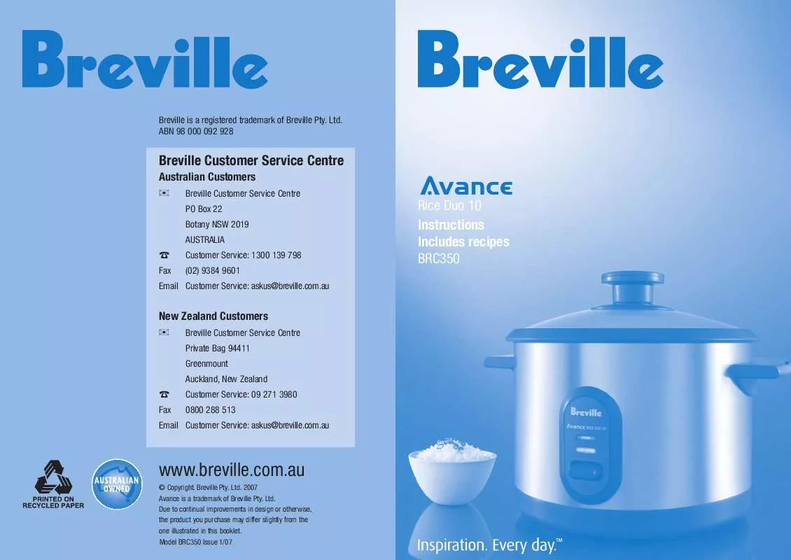 Mode d'emploi BREVILLE BRC350