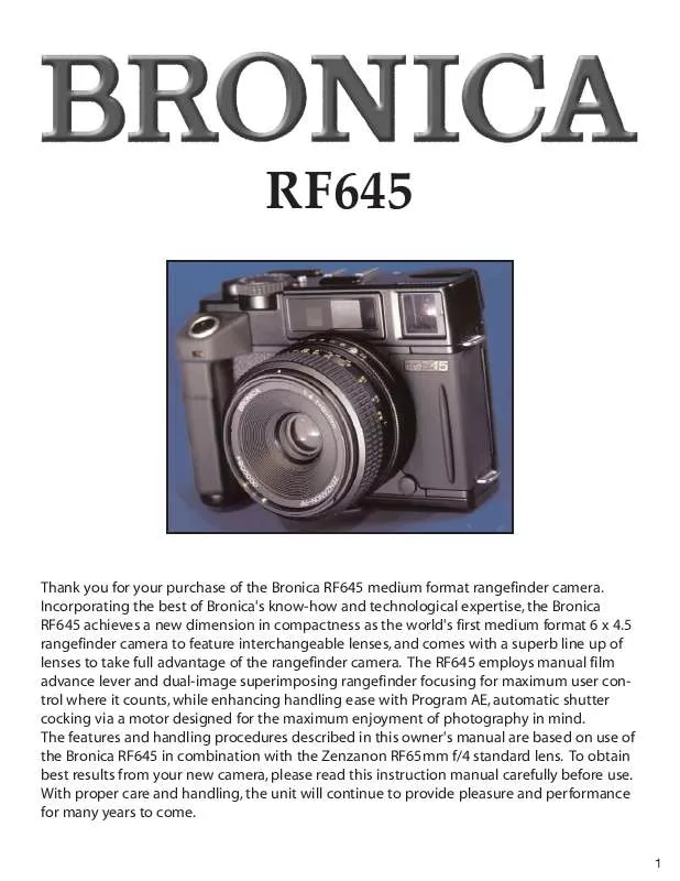 Mode d'emploi BRONICA RF645