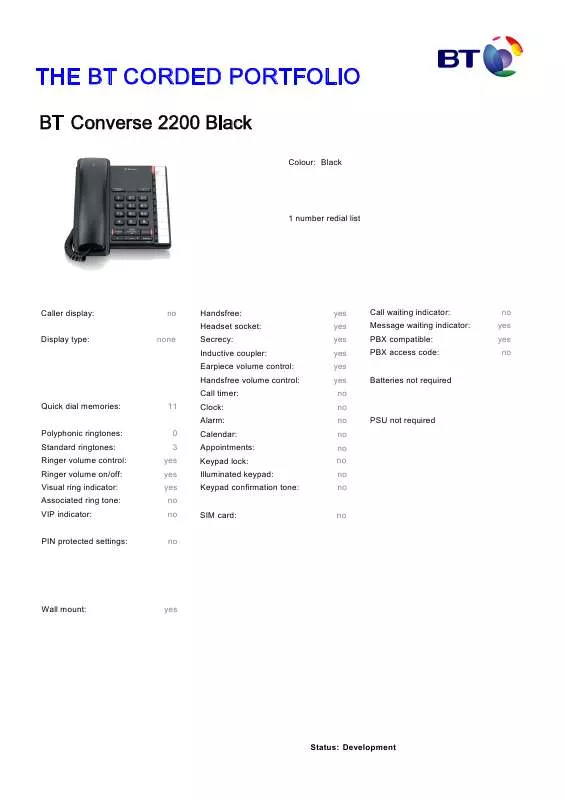 Mode d'emploi BT CONVERSE 2200 BLACK
