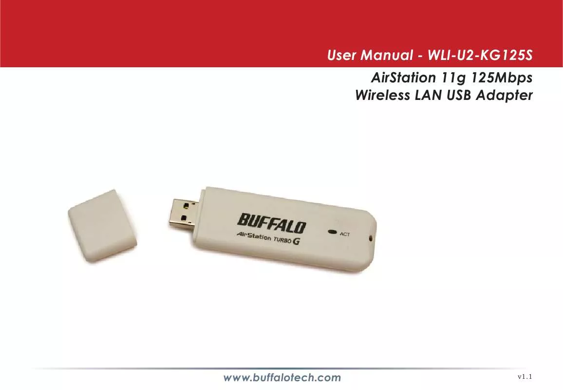 Mode d'emploi BUFFALO WLI-U2-KG125S : WIRELESS-G 125* HIGH-SPEED KEYCHAIN USB 2.0 ADAPTER