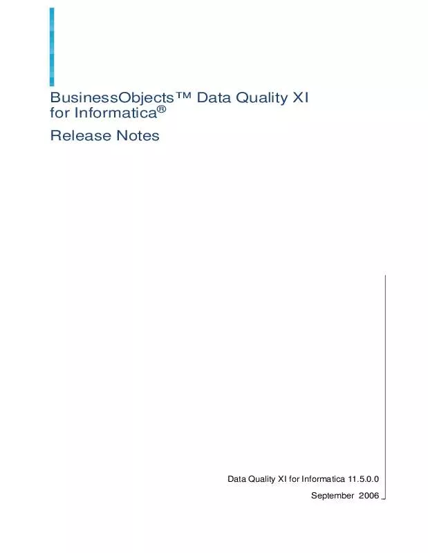 Mode d'emploi BUSINESS OBJECTS DATA QUALITY XI