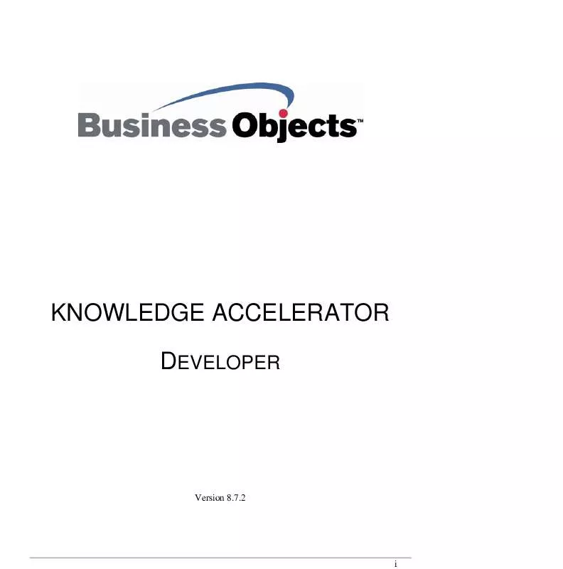 Mode d'emploi BUSINESS OBJECTS KNOWLEDGE ACCELERATOR