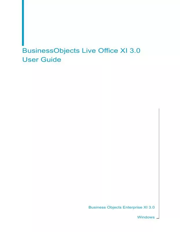 Mode d'emploi BUSINESS OBJECTS LIVE OFFICE XI 3.0