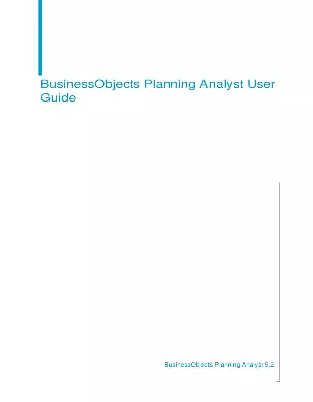 Mode d'emploi BUSINESS OBJECTS PLANNING ANALYST 5.2