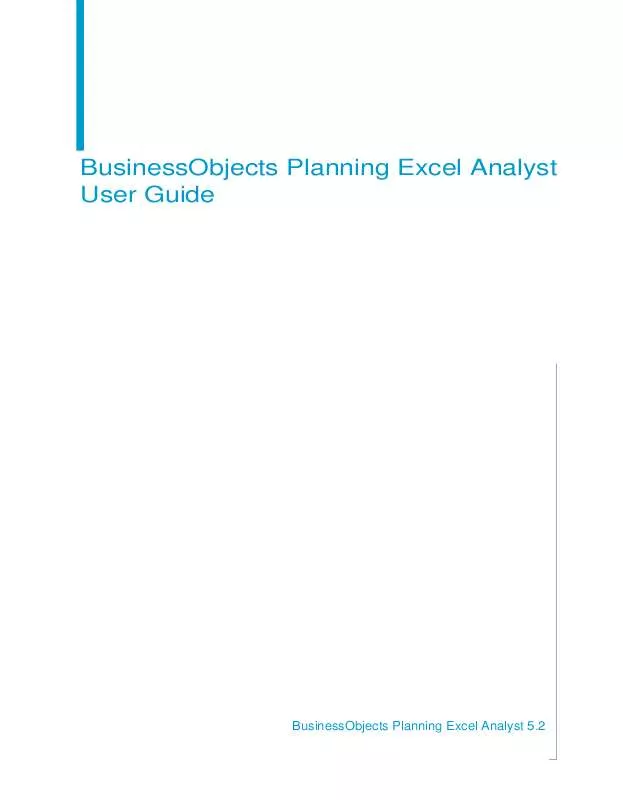 Mode d'emploi BUSINESS OBJECTS PLANNING EXCEL ANALYST 5.2