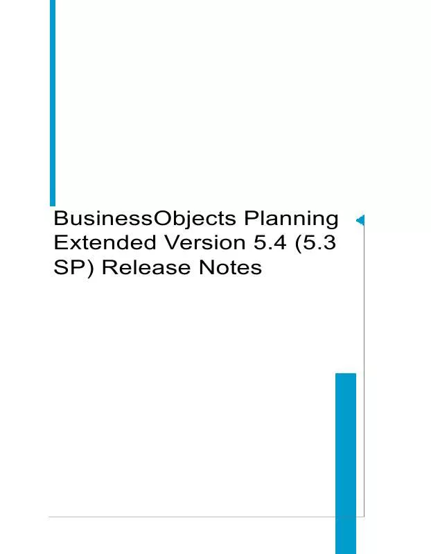 Mode d'emploi BUSINESS OBJECTS PLANNING EXTENDED 5.4