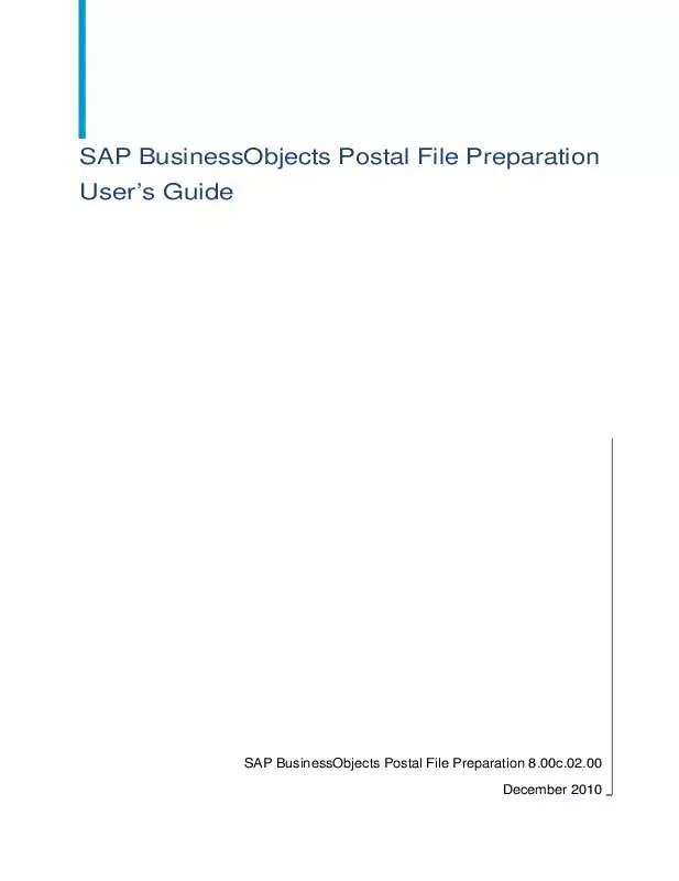Mode d'emploi BUSINESS OBJECTS POSTAL FILE PREPARATION