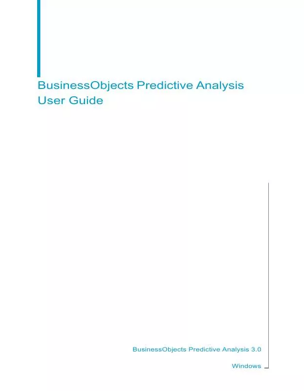 Mode d'emploi BUSINESS OBJECTS PREDICTIVE ANALYSIS 3.0