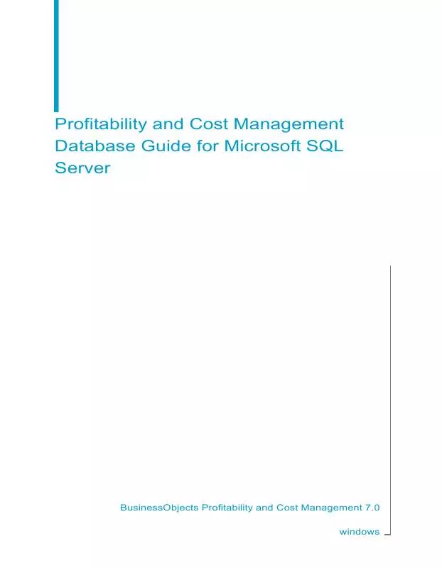 Mode d'emploi BUSINESS OBJECTS PROFITABILITY AND COST MANAGEMENT 7.0