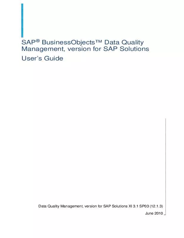 Mode d'emploi BUSINESS OBJECTS SAP BUSINESSOBJECTSDATA QUALITY