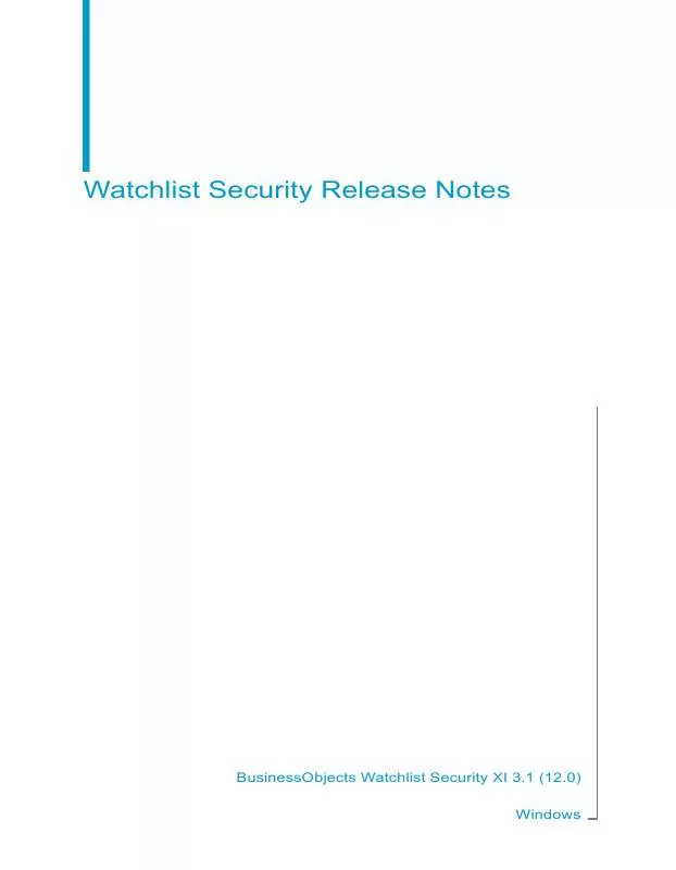 Mode d'emploi BUSINESS OBJECTS WATCHLIST SECURITY XI 3.1