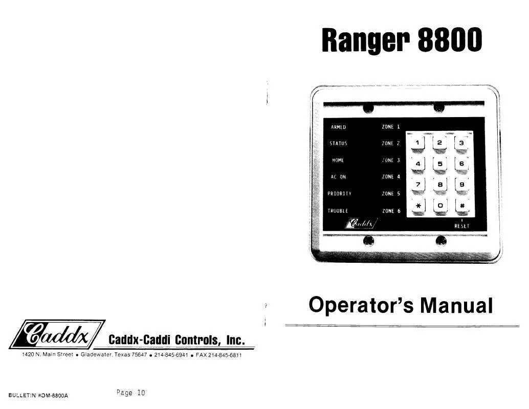 Mode d'emploi CADDX RANGER 8800