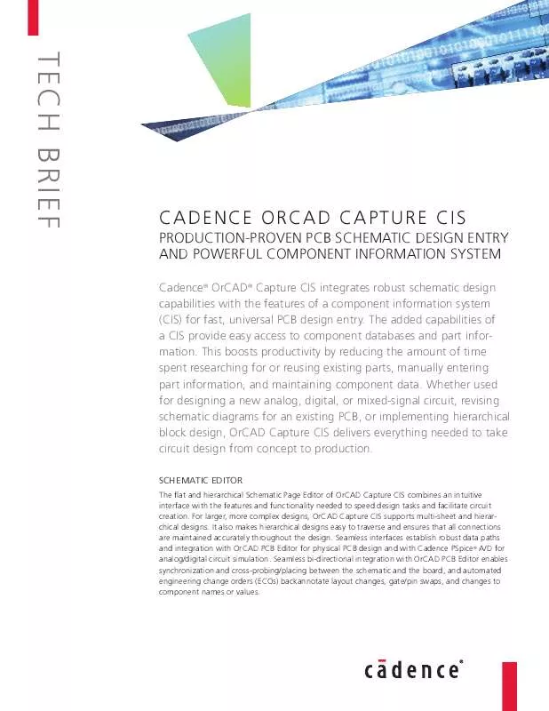 Mode d'emploi CADENCE DESIGN SYSTEMS CADENCE ORCAD CAPTURE CIS
