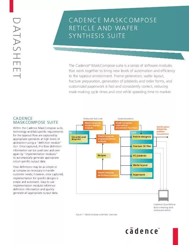 Mode d'emploi CADENCE DESIGN SYSTEMS WAFER SYNTHESIS SUITE