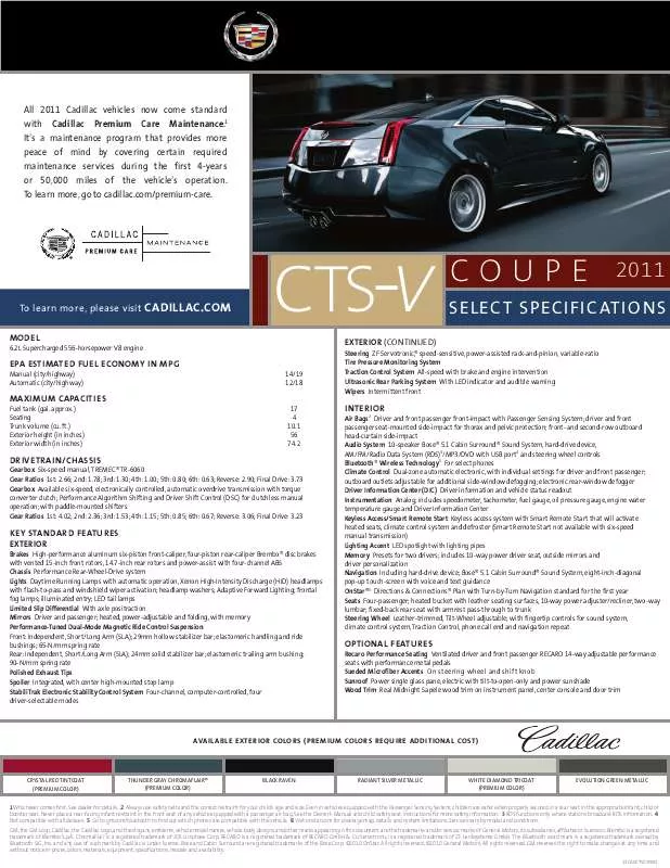 Mode d'emploi CADILLAC CTS-V COUPE