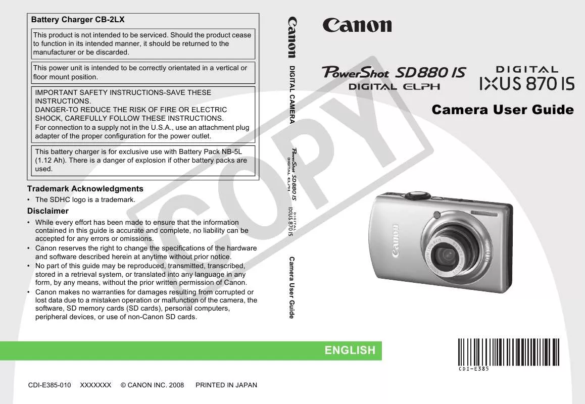 Mode d'emploi CANON POWERSHOT SD880 IS