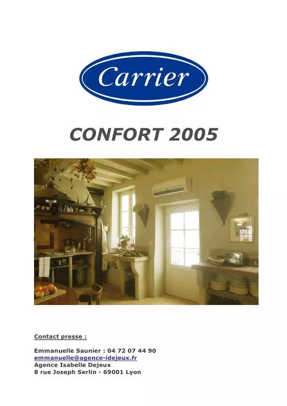 Mode d'emploi CARRIER 2005-DP-SOMMAIRE-DOSSIER-PRESSE-GAMME-CONFORT