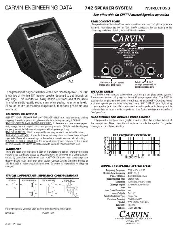 Mode d'emploi CARVIN 742-742P-2003