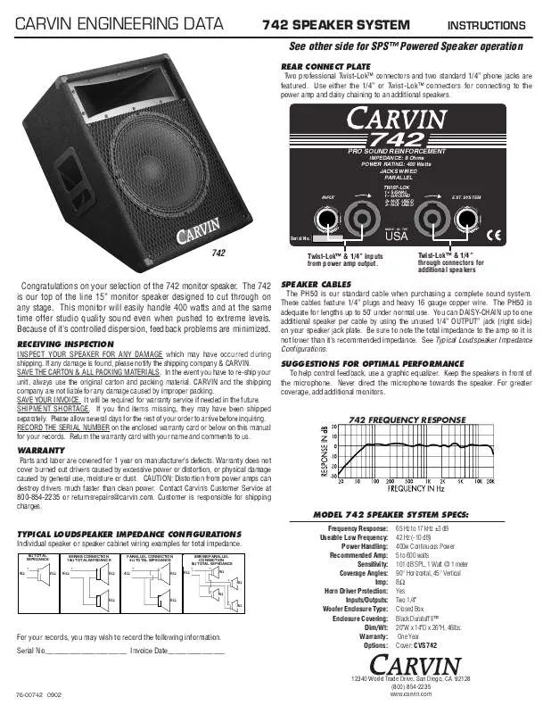 Mode d'emploi CARVIN 742-742P-V1