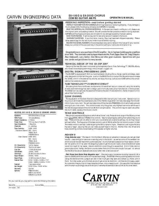 Mode d'emploi CARVIN SX100D