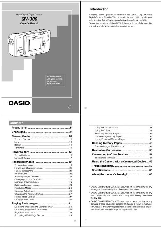 Mode d'emploi CASIO QV-300