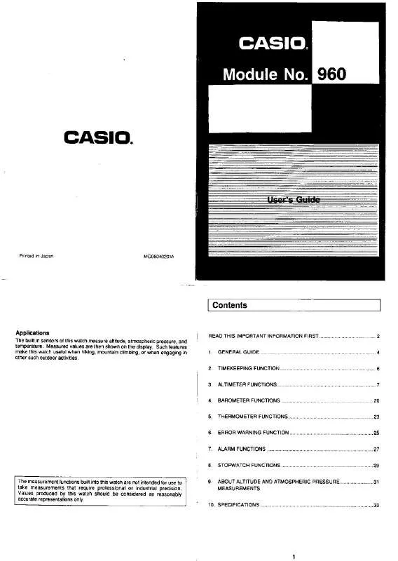 Mode d'emploi CASIO QX-960