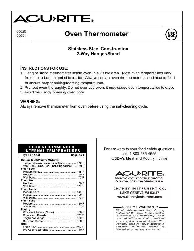 Mode d'emploi CHANEY INSTRUMENTS OVEN THERMOMETER MODEL 00620