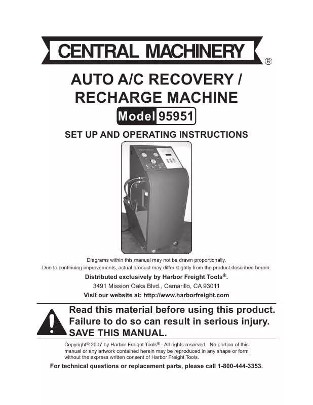 Mode d'emploi CHICAGO AUTO A-C RECOVERY RECHARGE MACHINE