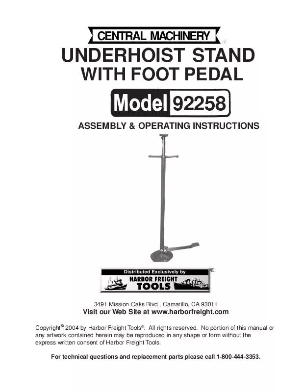Mode d'emploi CHICAGO UNDERHOIST STAND WITH FOOT PEDAL