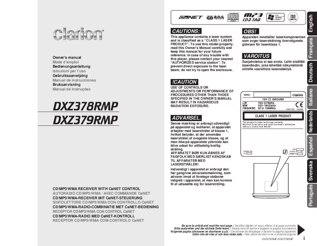 Mode d'emploi CLARION DXZ379RMP