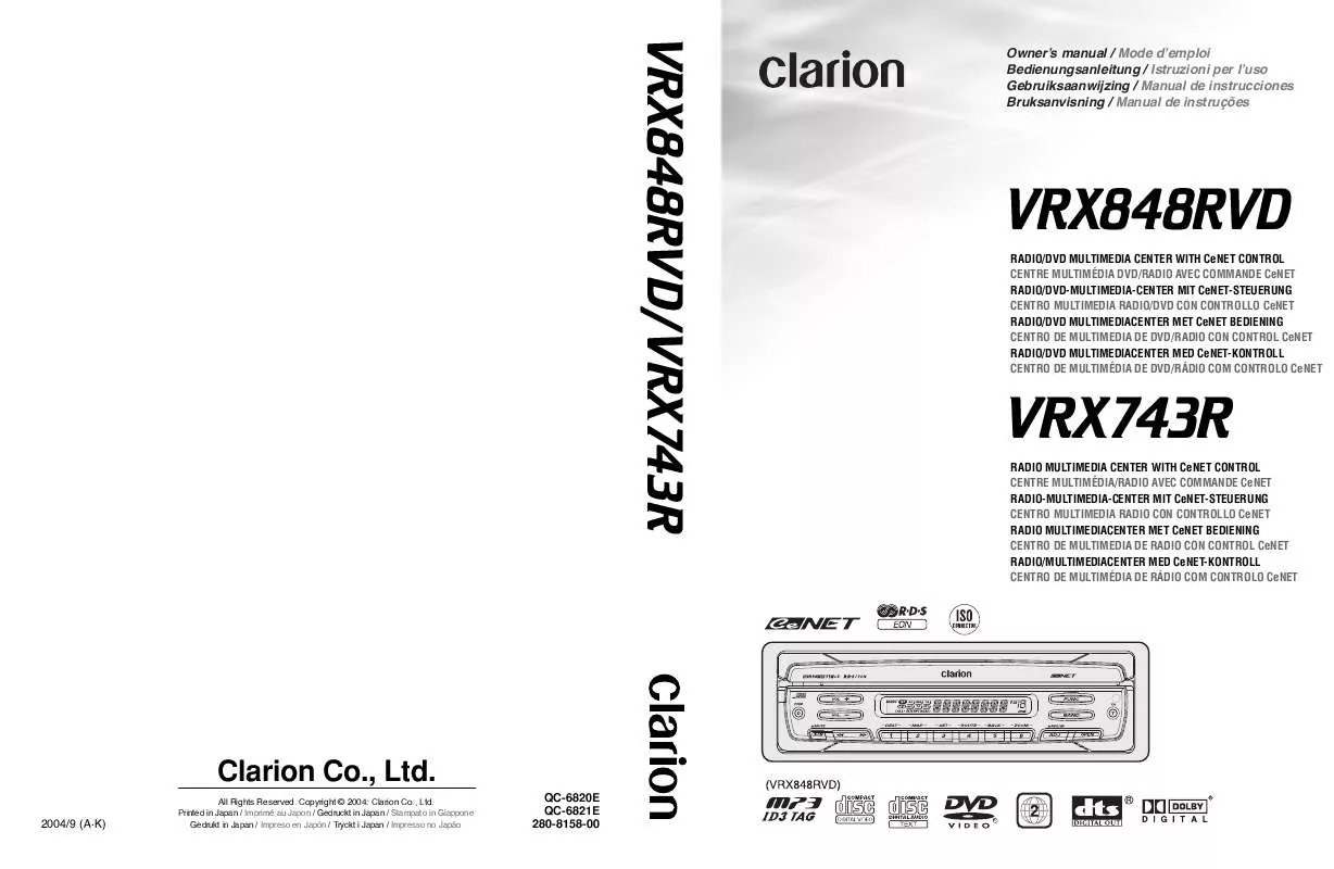 Mode d'emploi CLARION VRX848RVD
