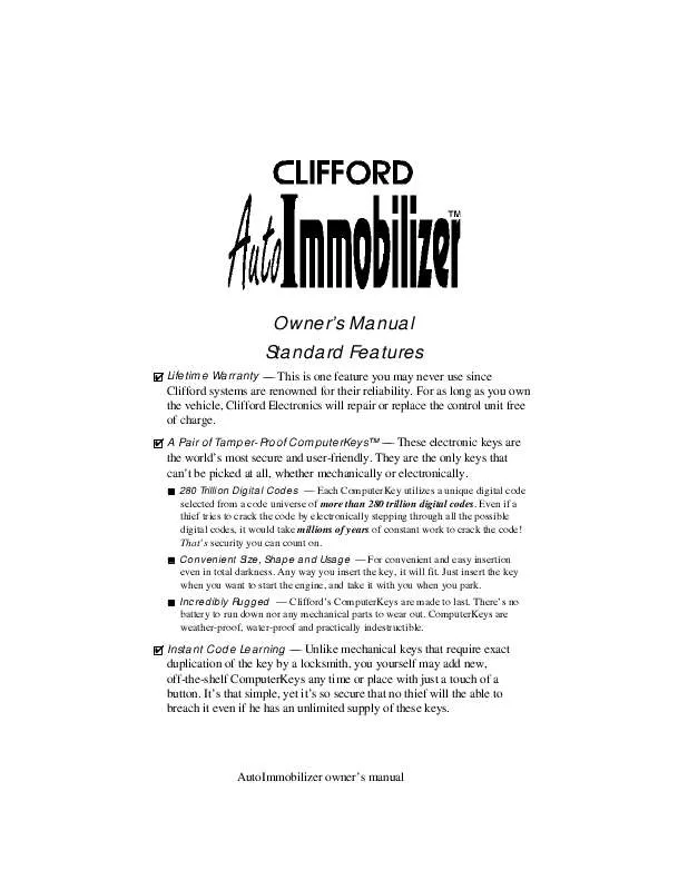 Mode d'emploi CLIFFORD IMMOBILIZER