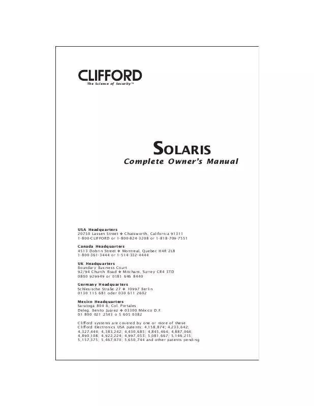 Mode d'emploi CLIFFORD SOLARIS