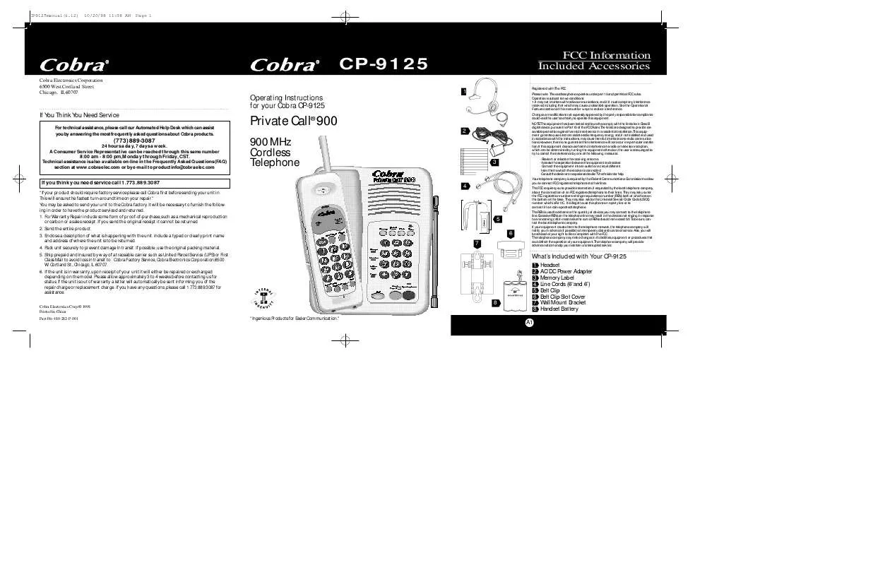 Mode d'emploi COBRA CP9125