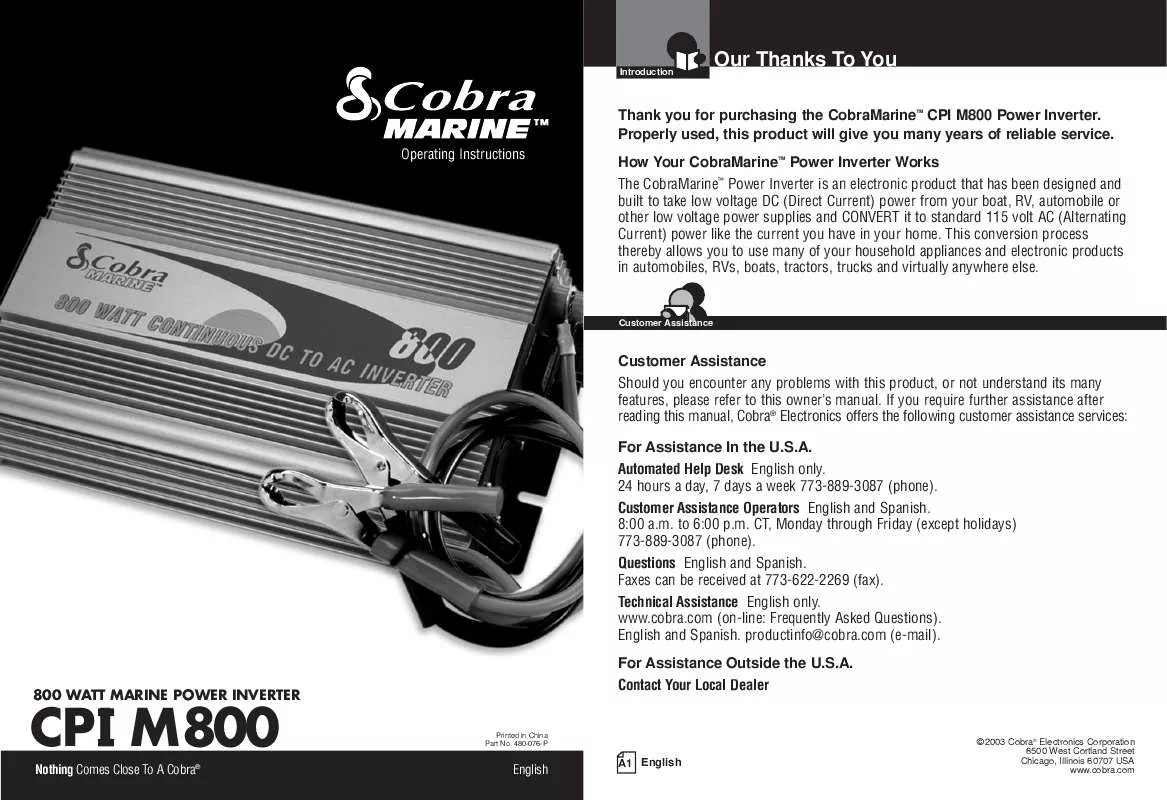 Mode d'emploi COBRA CPI M800