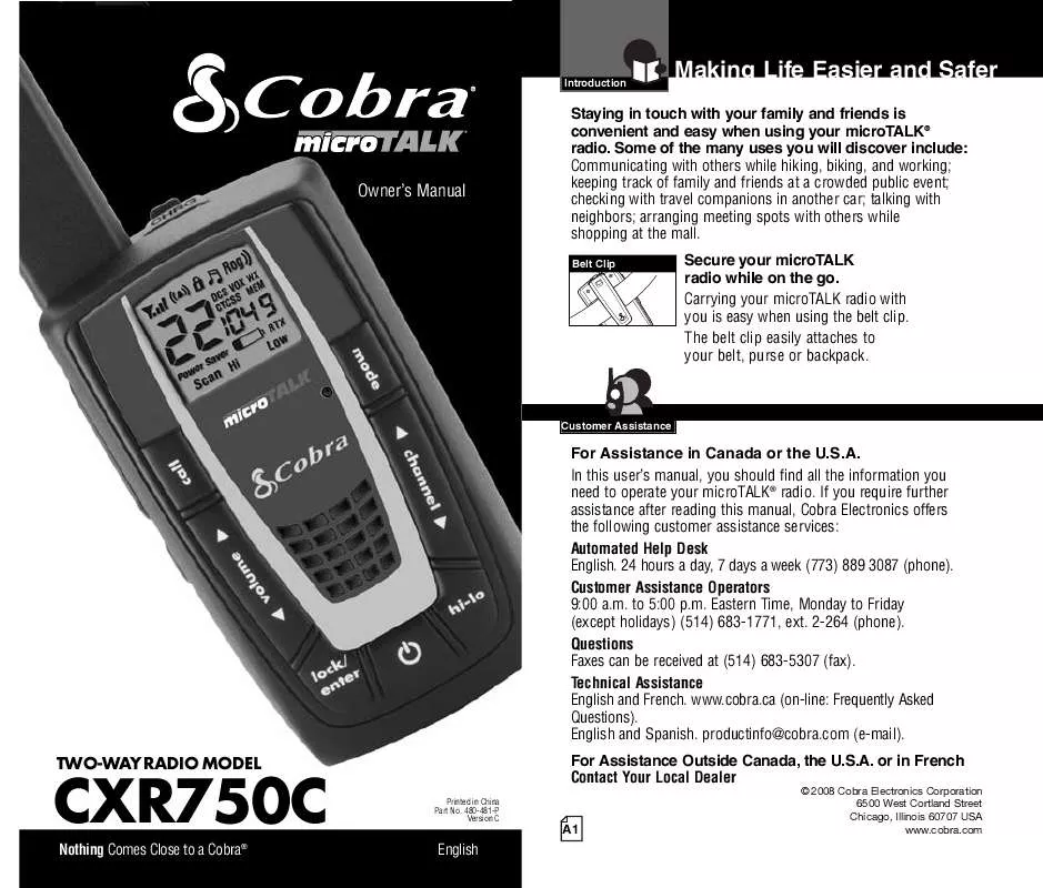 Mode d'emploi COBRA CRX750C