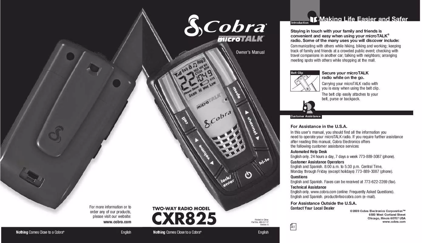 Mode d'emploi COBRA CXR825