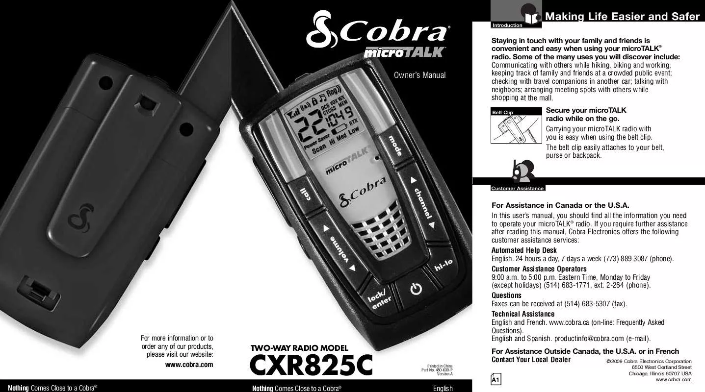Mode d'emploi COBRA CXR825C