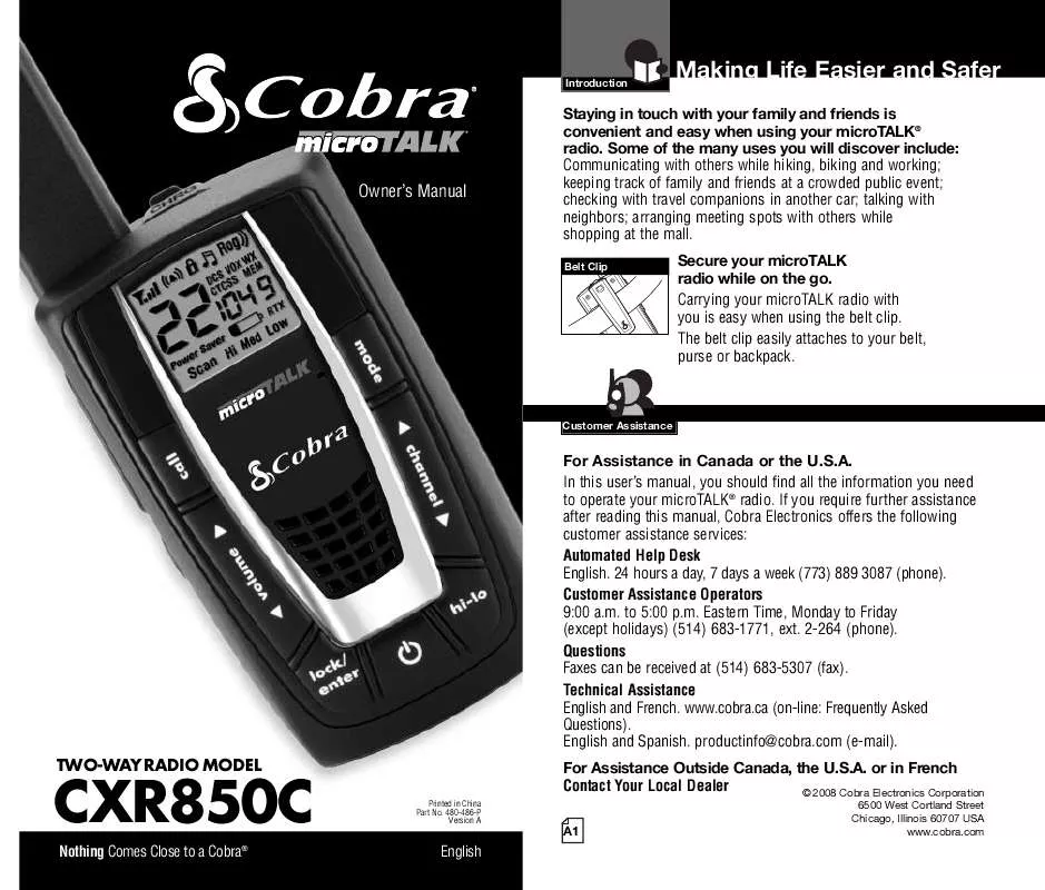 Mode d'emploi COBRA CXR850C