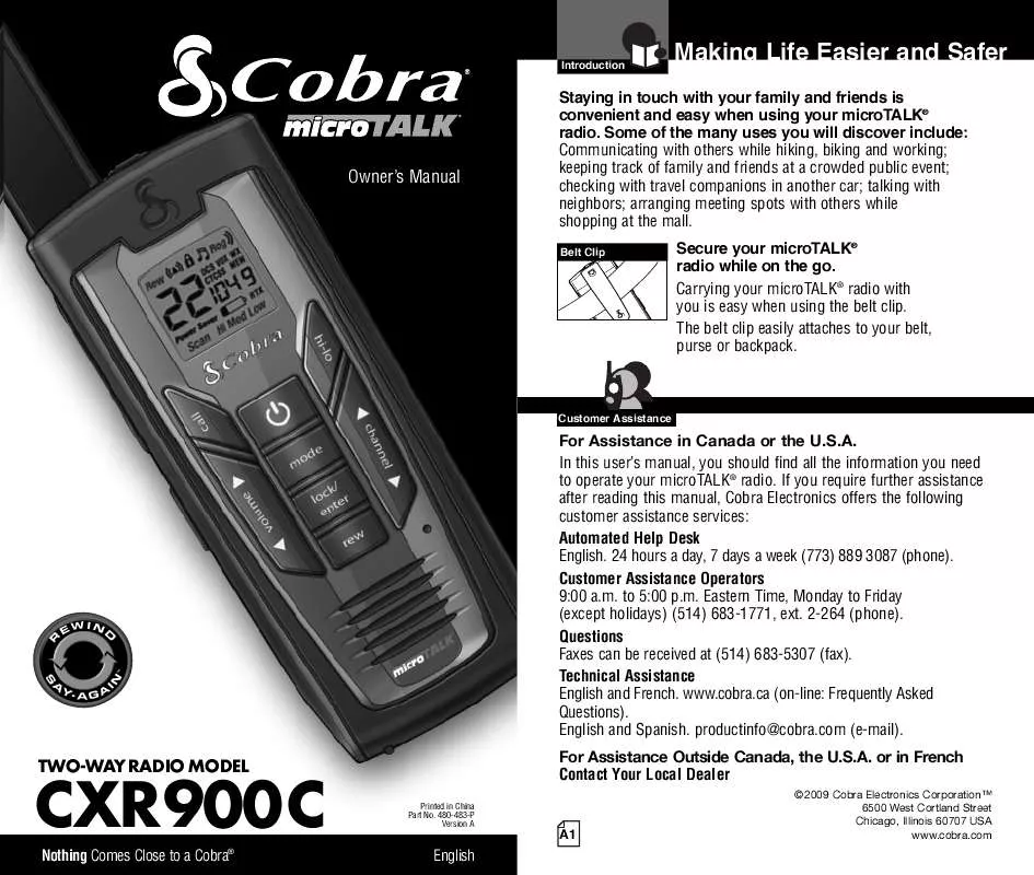 Mode d'emploi COBRA CXR900C