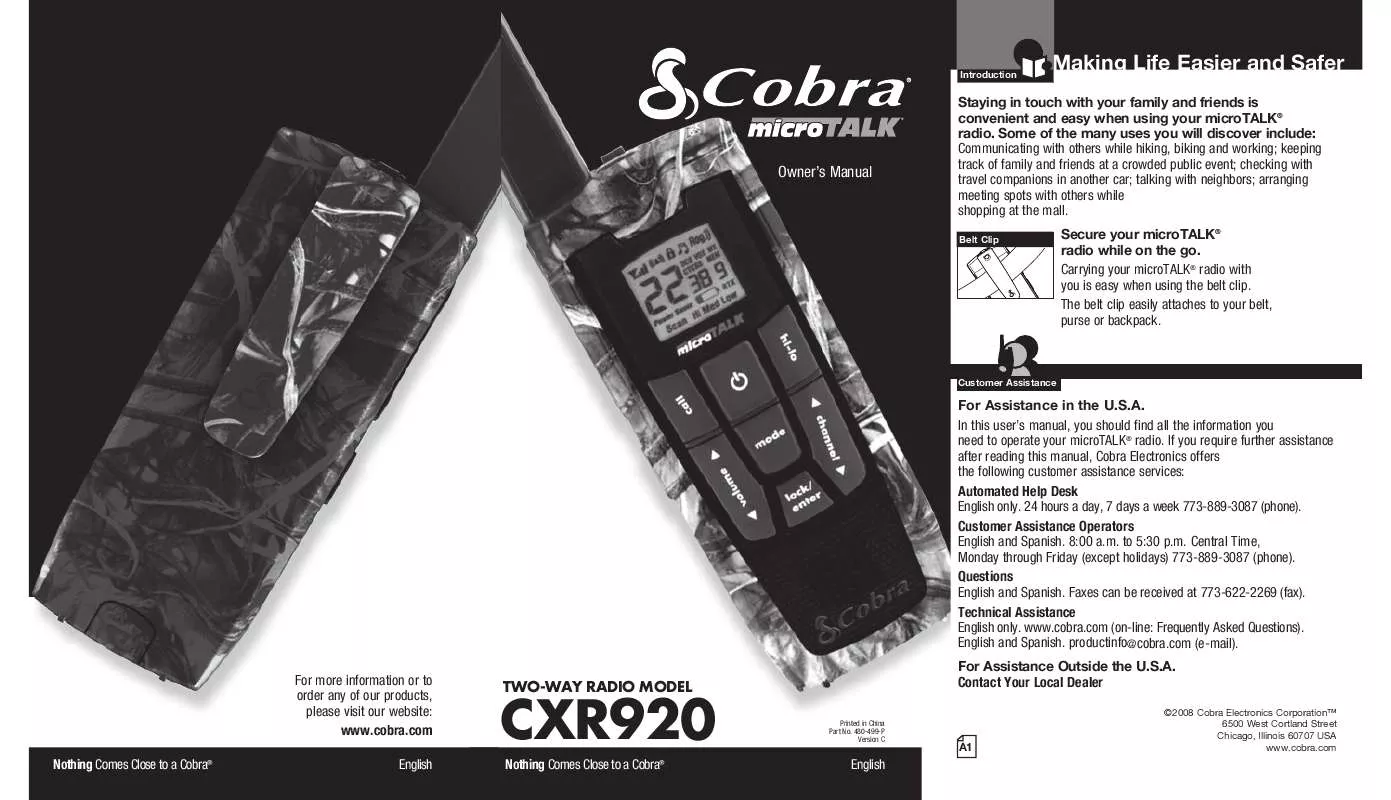 Mode d'emploi COBRA CXR920